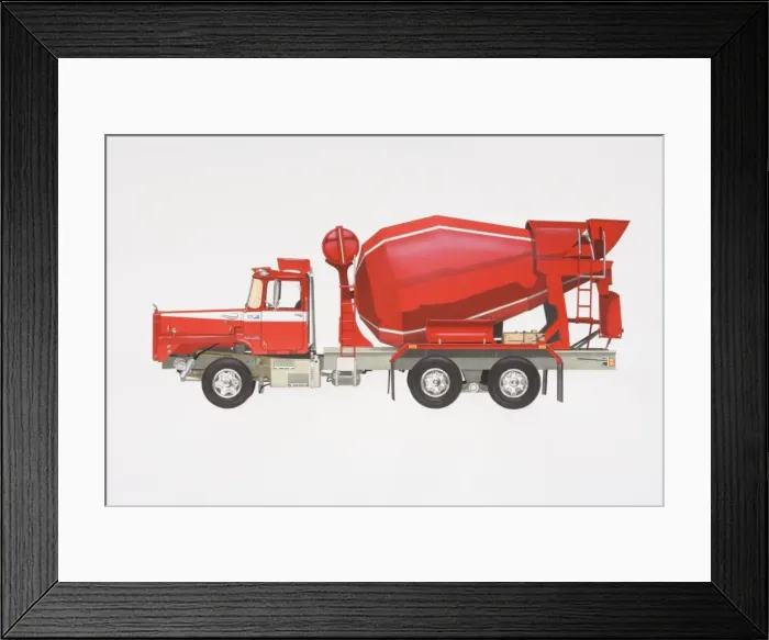 Framed Print : Red cement truck, side view Framed Print : Red cement truck, side view
