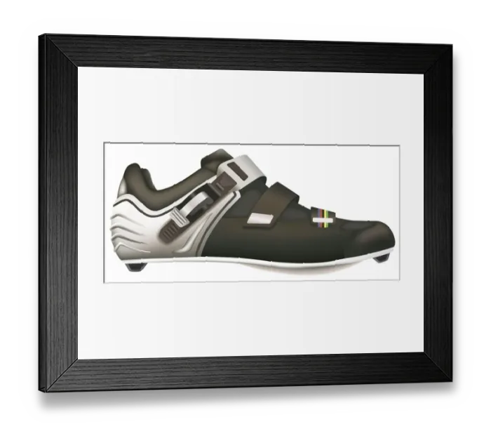 Framed Print : Black and silver sports shoe with studded sole, side view Framed Print : Black and silver sports shoe with studded sole, side view
