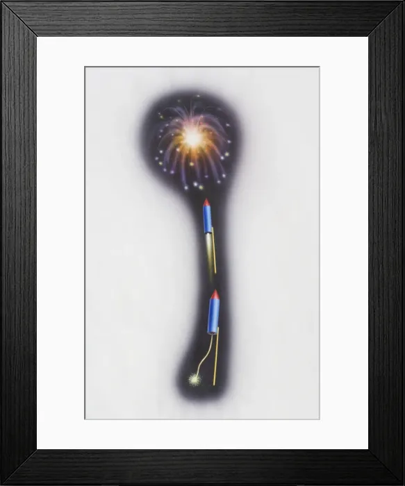 Framed Print : The stages of a sky rocket firework being lit and exploding in night sky Framed Print : The stages of a sky rocket firework being lit and exploding in night sky