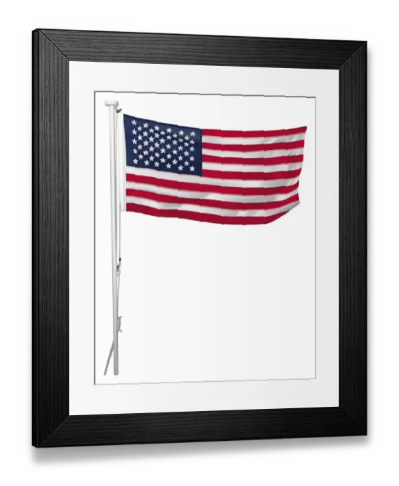 Framed Print : US flag flying on mast, front view Framed Print : US flag flying on mast, front view