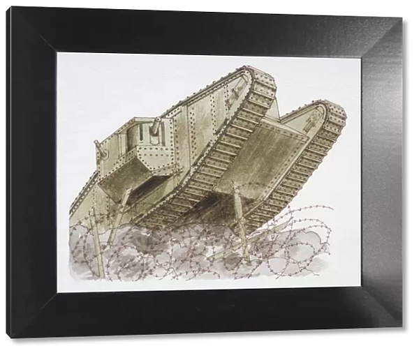 1916 armoured tank, low angle view