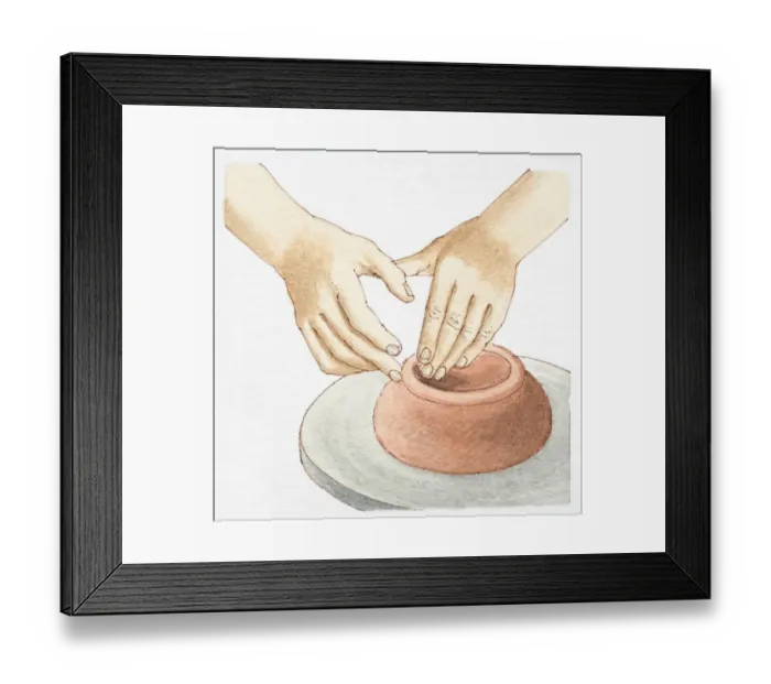 Framed Print : Hands molding clay on wheel