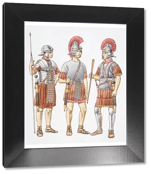 Three 200 AD Roman soldiers, front view