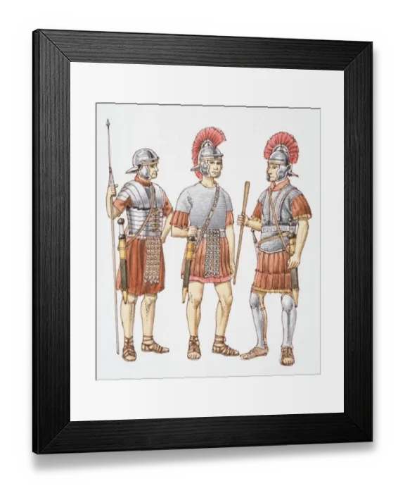 Framed Print : Three 200 AD Roman soldiers, front view