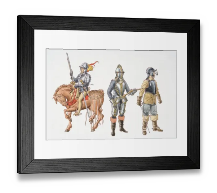 Framed Print : Three 16th century cavalrymen, front view Framed Print : Three 16th century cavalrymen, front view