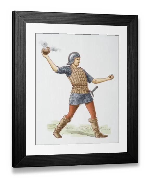 Framed Print : Foot soldier throwing 1528 grenade, side view Framed Print : Foot soldier throwing 1528 grenade, side view