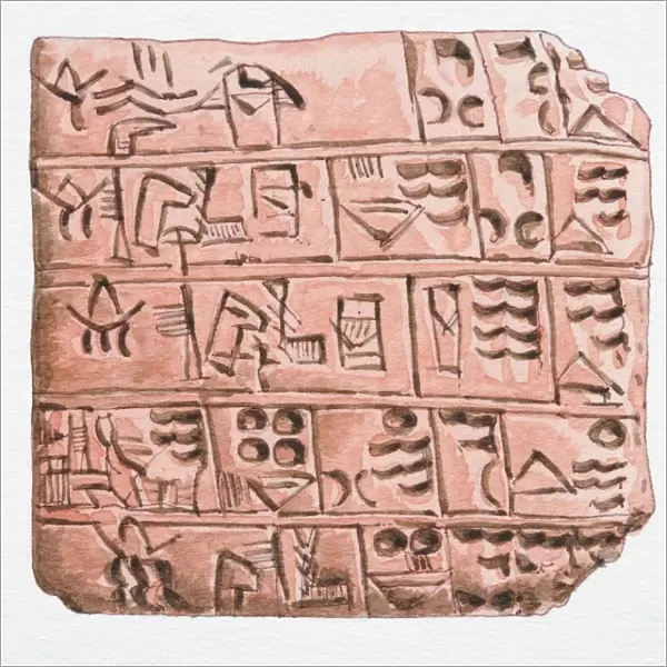 3000 BC Cuneiform writing on clay slab, front view