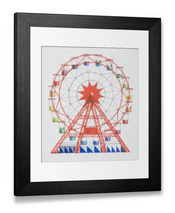 Framed Print : Artwork of a red big wheel with multi coloured hanging seats Framed Print : Artwork of a red big wheel with multi coloured hanging seats