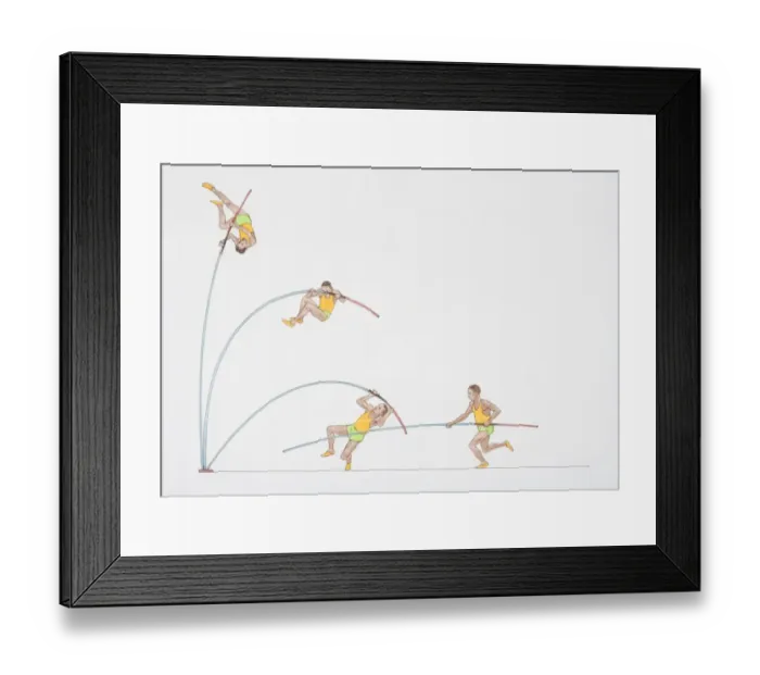Framed Print : Artwork showing key stages of a pole vaulters jump Framed Print : Artwork showing key stages of a pole vaulters jump