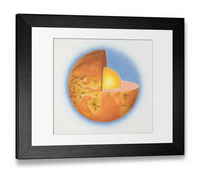 Framed Print : Diagram of planet Venus with quarter of sphere removed to reveal subterranean layers, front view Framed Print : Diagram of planet Venus with quarter of sphere removed to reveal subterranean layers, front view
