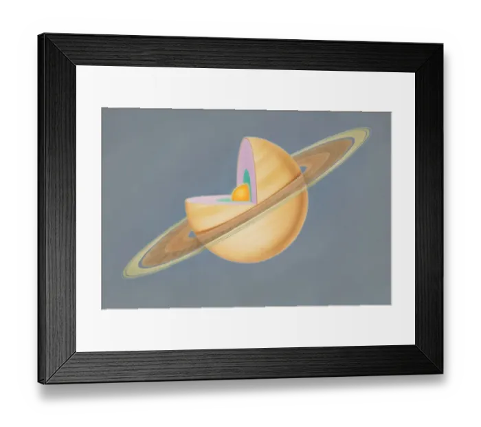 Framed Print : Diagram of planet Saturn with quarter of sphere removed to reveal subterranean layers, front view Framed Print : Diagram of planet Saturn with quarter of sphere removed to reveal subterranean layers, front view
