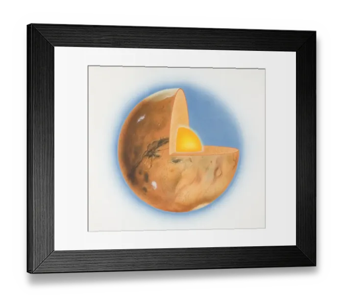 Framed Print : Diagram of planet Mars with quarter of sphere removed to reveal subterranean layers, front view Framed Print : Diagram of planet Mars with quarter of sphere removed to reveal subterranean layers, front view
