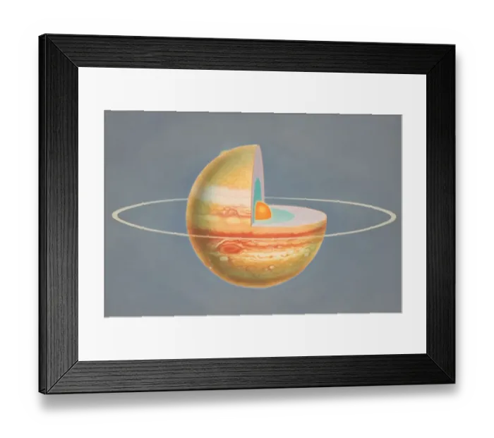Framed Print : Diagram of planet Jupiter with quarter of sphere removed to reveal subterranean layers, front view Framed Print : Diagram of planet Jupiter with quarter of sphere removed to reveal subterranean layers, front view