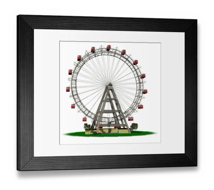 Framed Print : Ferris wheel with red cars, front view Framed Print : Ferris wheel with red cars, front view