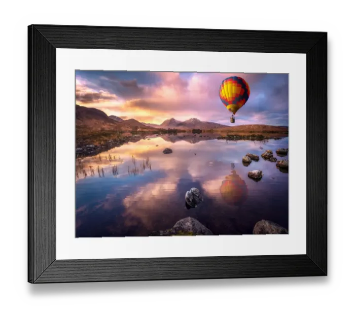 Framed Print : Hot Air Balloon Over Lochan na h-Achlaise Framed Print : Hot Air Balloon Over Lochan na h-Achlaise