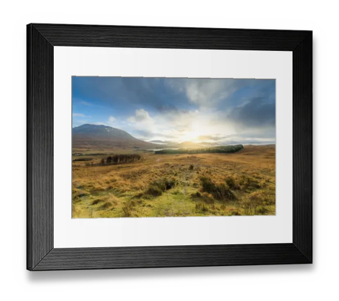 Framed Print : Dramatic sunset with atmospheric clouds over the mountainous Scottish landscape Framed Print : Dramatic sunset with atmospheric clouds over the mountainous Scottish landscape