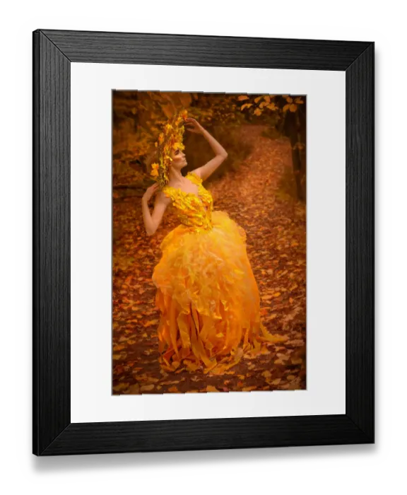 Framed Print : Woman in fall fashion modeling in a Fall scene