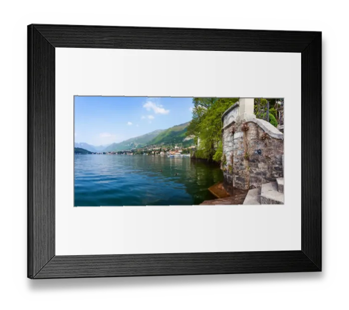 Framed Print : Lake Como. Panoramic view along the shores of Lake Como at the town of Tremezzo, Italy Framed Print : Lake Como. Panoramic view along the shores of Lake Como at the town of Tremezzo, Italy