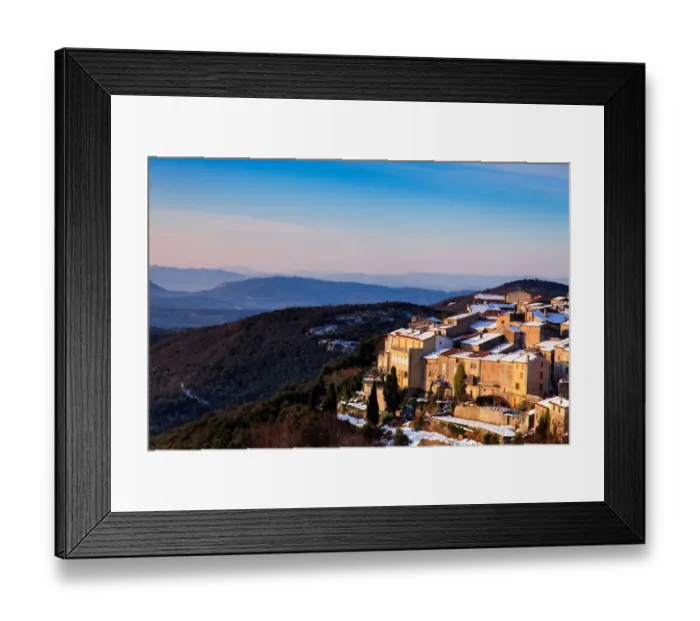 Framed Print : Snow covered village of Mons in Provence