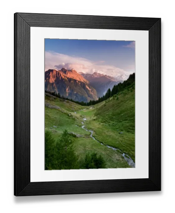 Framed Print : Pristine. Warm light causes the tops of the distant mountain ranges to glow Framed Print : Pristine. Warm light causes the tops of the distant mountain ranges to glow