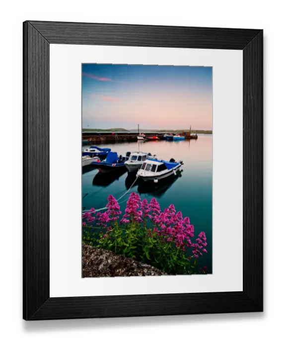 Framed Print : Tranquil. Sunset light adds to the feeling of tranquility over a port in