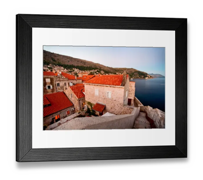 Framed Print : Jewel. Dubrovnik homes on city walls have an incredible over Adriatic Framed Print : Jewel. Dubrovnik homes on city walls have an incredible over Adriatic