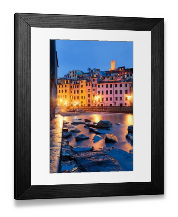 Framed Print : Colourful. Castle watches over bay of Vernazza below