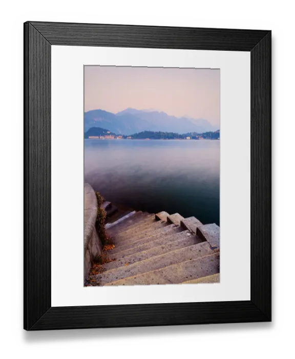Framed Print : Tranquil. Street lamps light up park pathway along most beautiful lakes in Italy Framed Print : Tranquil. Street lamps light up park pathway along most beautiful lakes in Italy