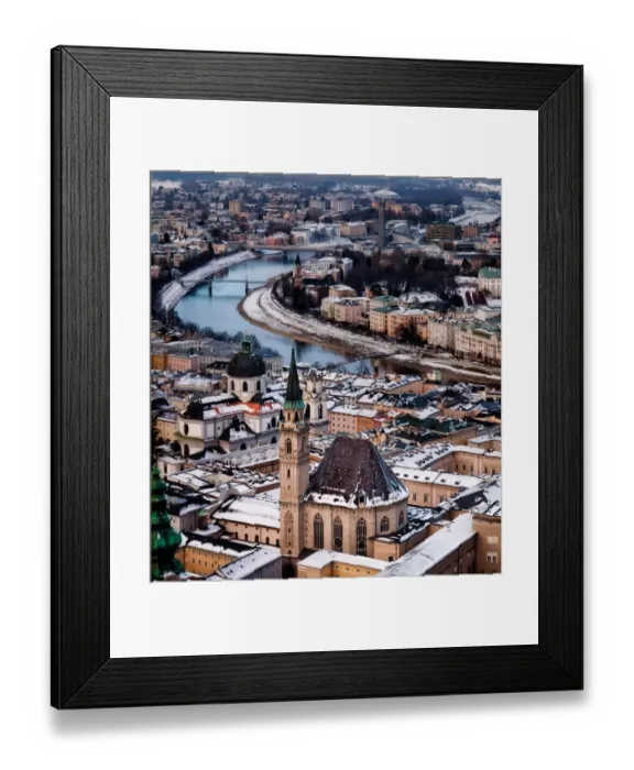 Framed Print : Meander. Salzach River meanders through Salzburg with old town dominating foreground Framed Print : Meander. Salzach River meanders through Salzburg with old town dominating foreground
