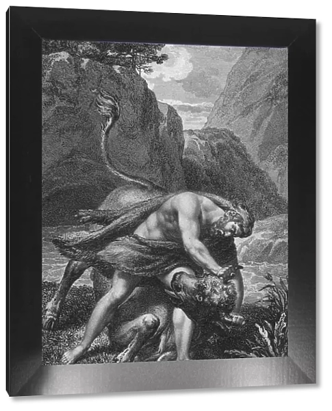 Achelous. Engraving depicting Hercules wrestling with Achelous