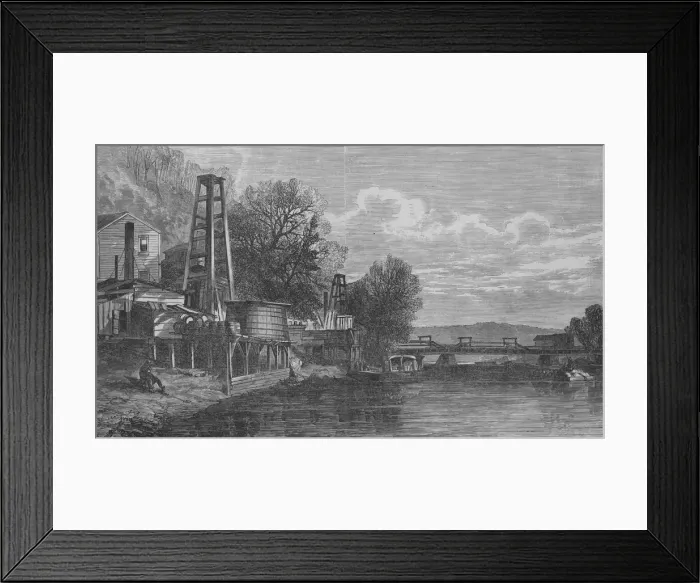 Framed Print : Oil Wells. Illustration of oil wells in Pennsylvania circa 1880 Framed Print : Oil Wells. Illustration of oil wells in Pennsylvania circa 1880