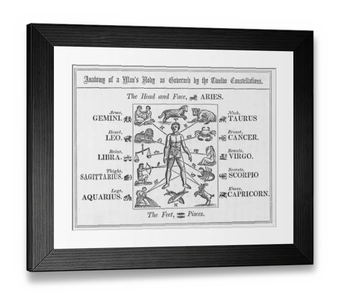 Framed Print : Body Parts and Corresponding Constellations