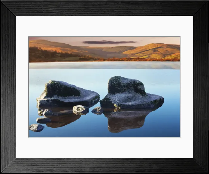 Framed Print : Symbols. Semer water of Yorkshire Dales with water rocks and reflections on it