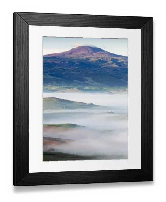 Framed Print : Layered. Layers of mist.Pienza. A town and comune in the province of Siena Framed Print : Layered. Layers of mist.Pienza. A town and comune in the province of Siena
