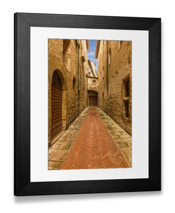 Framed Print : Old Town. Ally way leading to door. Siena a city in west central Italy, in Tuscany; pop Framed Print : Old Town. Ally way leading to door. Siena a city in west central Italy, in Tuscany; pop