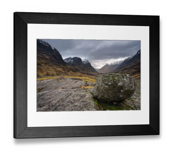 Framed Print : Wandering. Looking towards the Three Sisters in the Pass of Glen Coe Framed Print : Wandering. Looking towards the Three Sisters in the Pass of Glen Coe