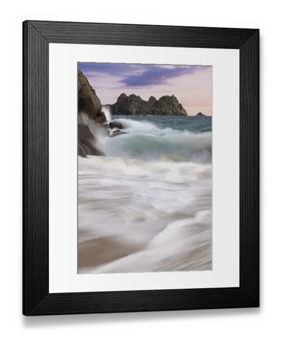 Framed Print : Seascape. Waves crashing on rocks in Porthcurno beach at Cornwall Framed Print : Seascape. Waves crashing on rocks in Porthcurno beach at Cornwall