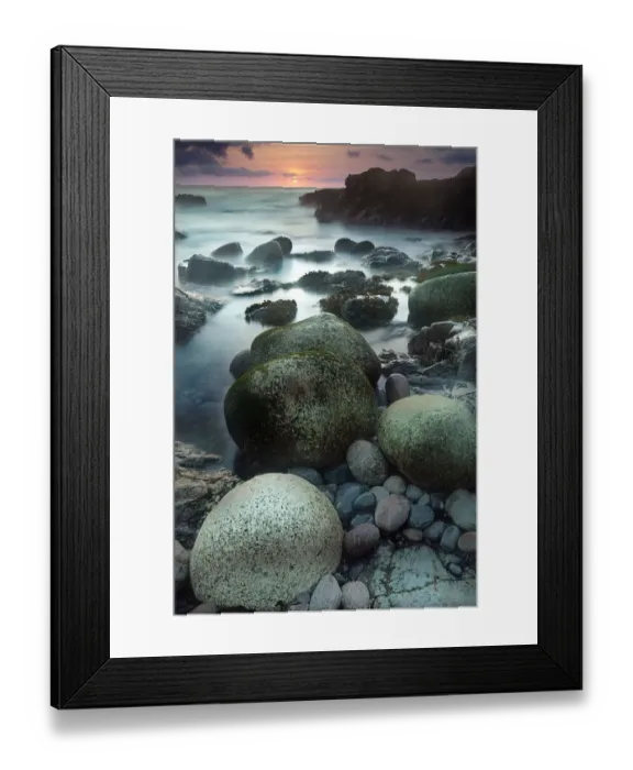 Framed Print : Seascape. Rocks in sea at sunset