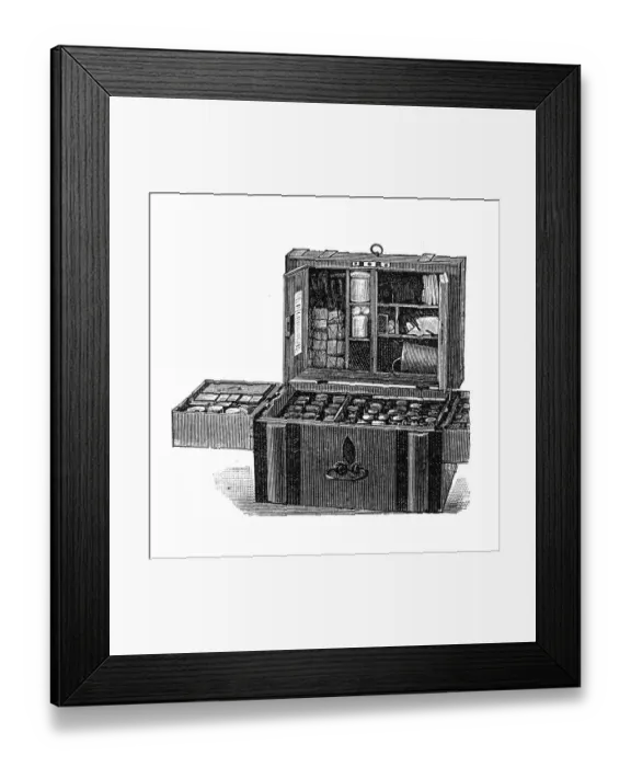 Framed Print : Battery - medicine and bandage box