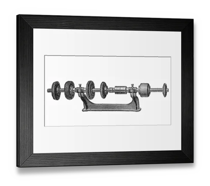 Framed Print : Footwear manufacturing, polishing machine