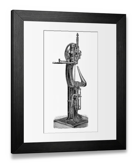 Framed Print : Footwear manufacturing, Shoe flocking machine
