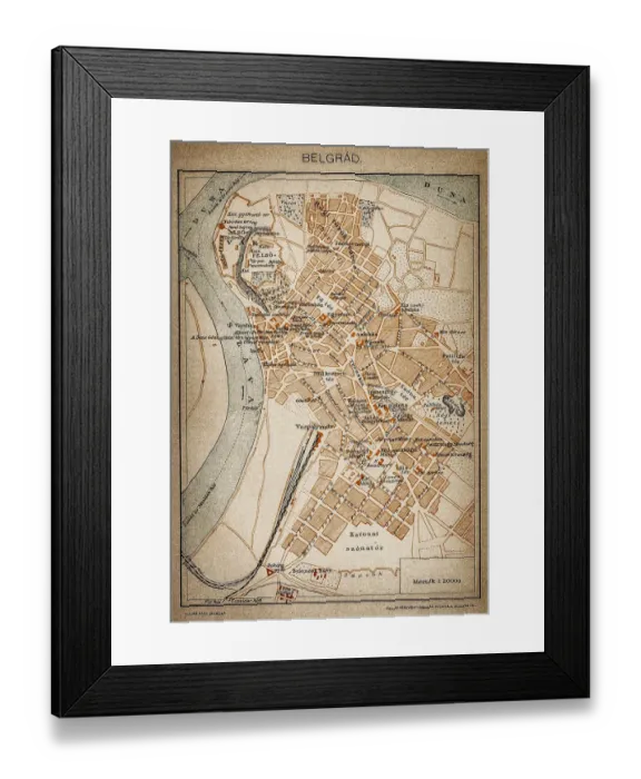 Framed Print : Belgrade map 1893 Framed Print : Belgrade map 1893