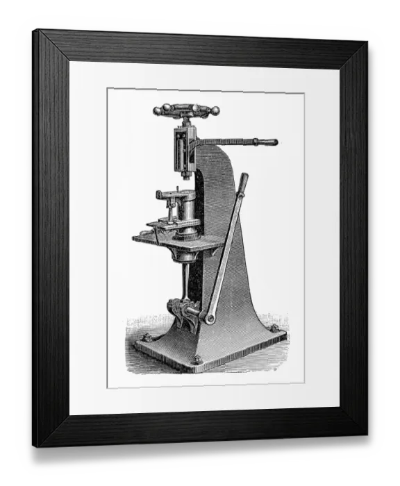 Framed Print : Footwear manufacturing, Heading machine Framed Print : Footwear manufacturing, Heading machine