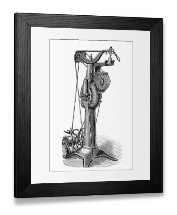 Framed Print : Footwear manufacturing, cleaning and brushing machine Framed Print : Footwear manufacturing, cleaning and brushing machine