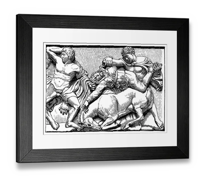 Framed Print : Herakles (left) and Greek felling a mounted Amazon