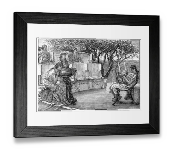 Framed Print : Sappho and her companions listening as the poet Alcaeus plays a kithara Framed Print : Sappho and her companions listening as the poet Alcaeus plays a kithara