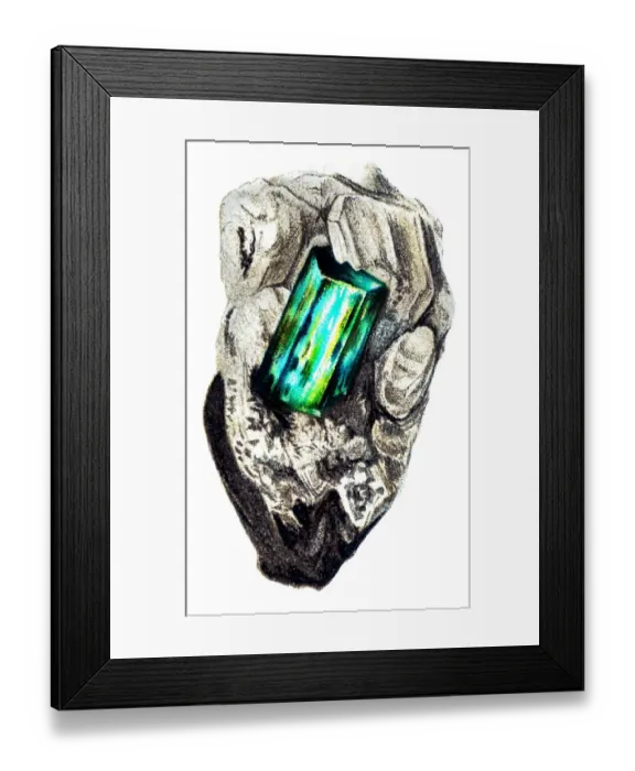 Framed Print : Emerald is a bright green precious stone consisting of a chromium-rich variety of beryl Framed Print : Emerald is a bright green precious stone consisting of a chromium-rich variety of beryl