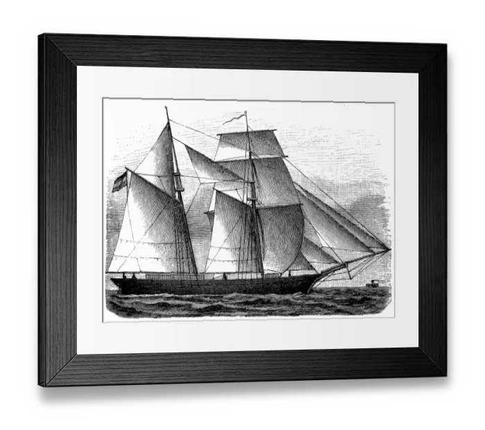 Framed Print : Brig ship. Antique illustration of a brig ship Framed Print : Brig ship. Antique illustration of a brig ship