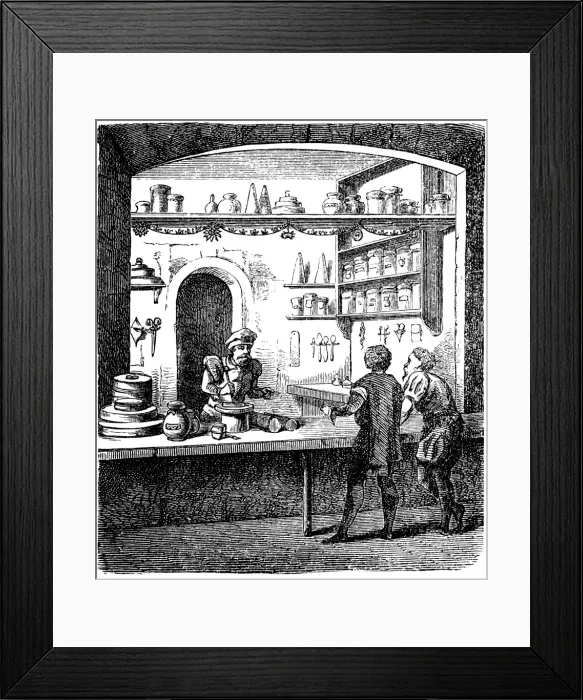 Framed Print : Apothecary shop in the sixteenth century Framed Print : Apothecary shop in the sixteenth century