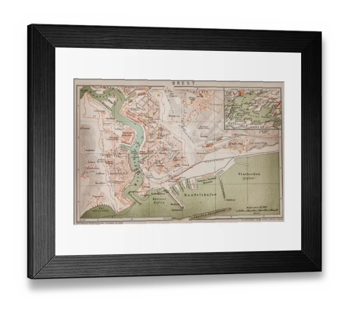 Framed Print : Brest, France map Framed Print : Brest, France map